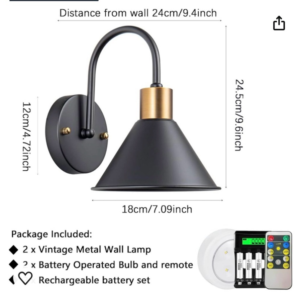 BRAND NEW Battery operated wall mounted sconces x 2